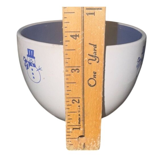 Set Of 3 WCL Snowman Ceramic Bowls With Blue Interior - Picture 4 of 7